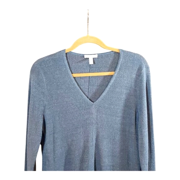 Eileen Fisher Blue Organic Linen Blend V-neck Hi-lo Tunic Sweater Women's Medium - Picture 5 of 9